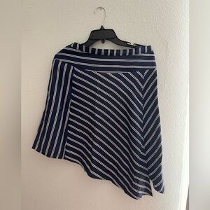 Joie Asymmetrical Striped Navy Blue White Silk Short Skirt Size M